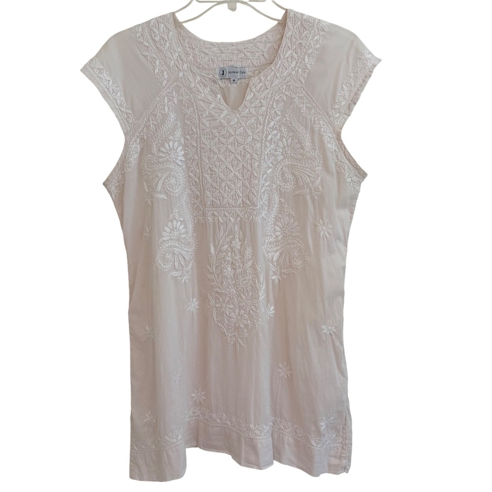 Jayshree Dalal Feminine Boho Detailed Hand Embroidered Cotton Top Cap Sleeve M